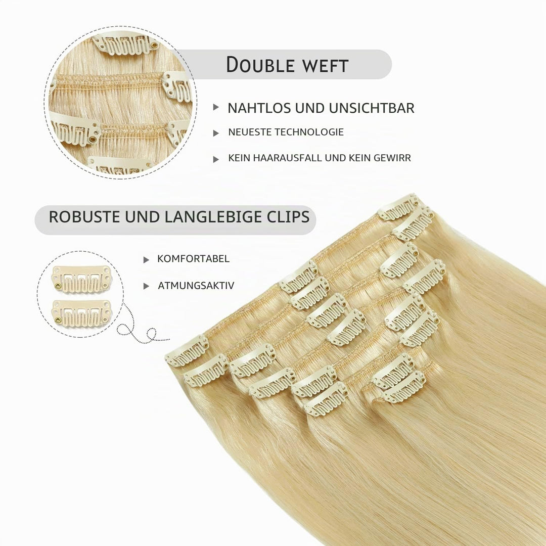 YILITE Clip in Extensions Echthaar Blond 40cm 100% Echthaar Extensions Clip 16 Zoll 8 Stück 120g Uns