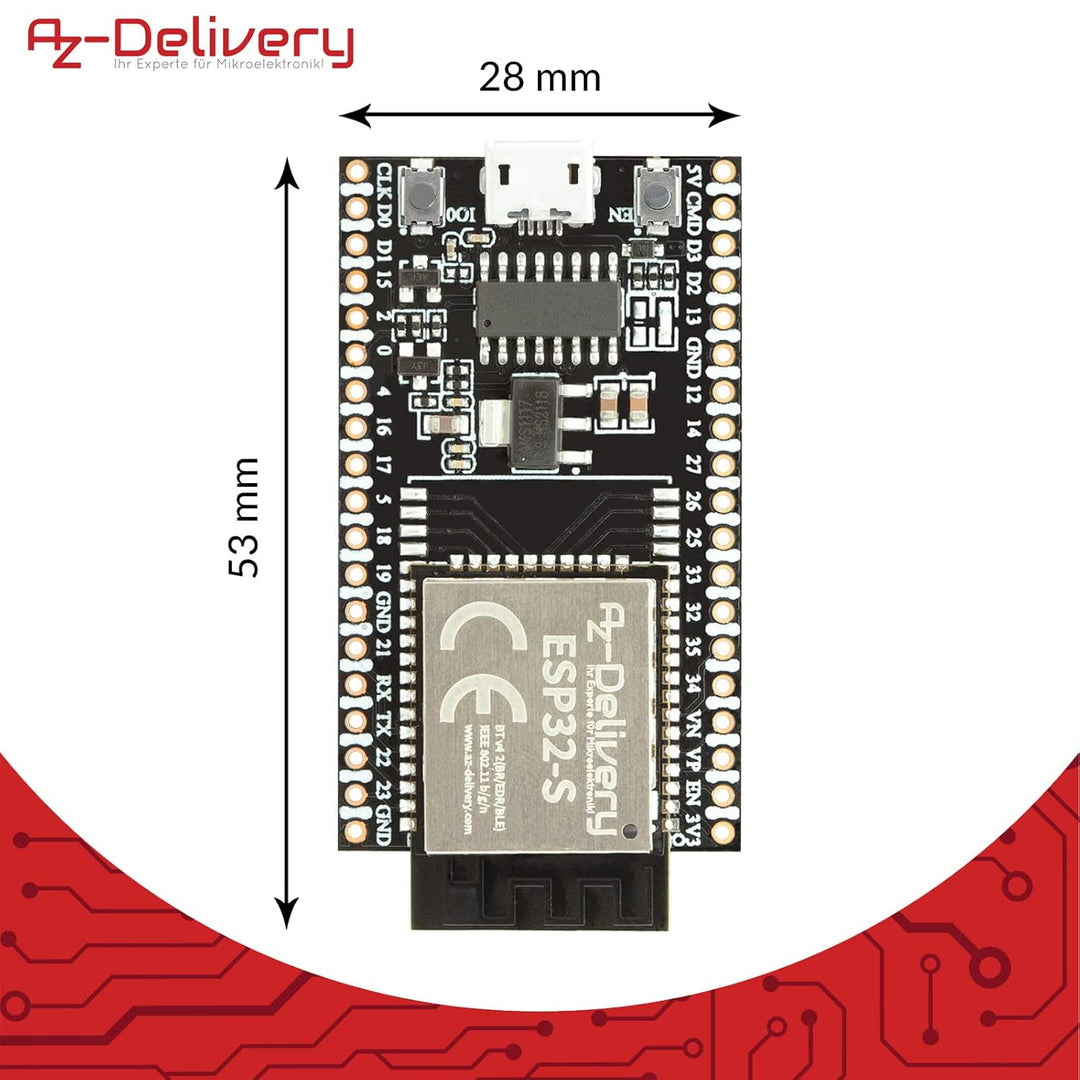 AZDelivery 5 x ESP32S Dev Kit C V4 NodeMCU WLAN/WiFi Development Board unverlötet kompatibel mit Ard