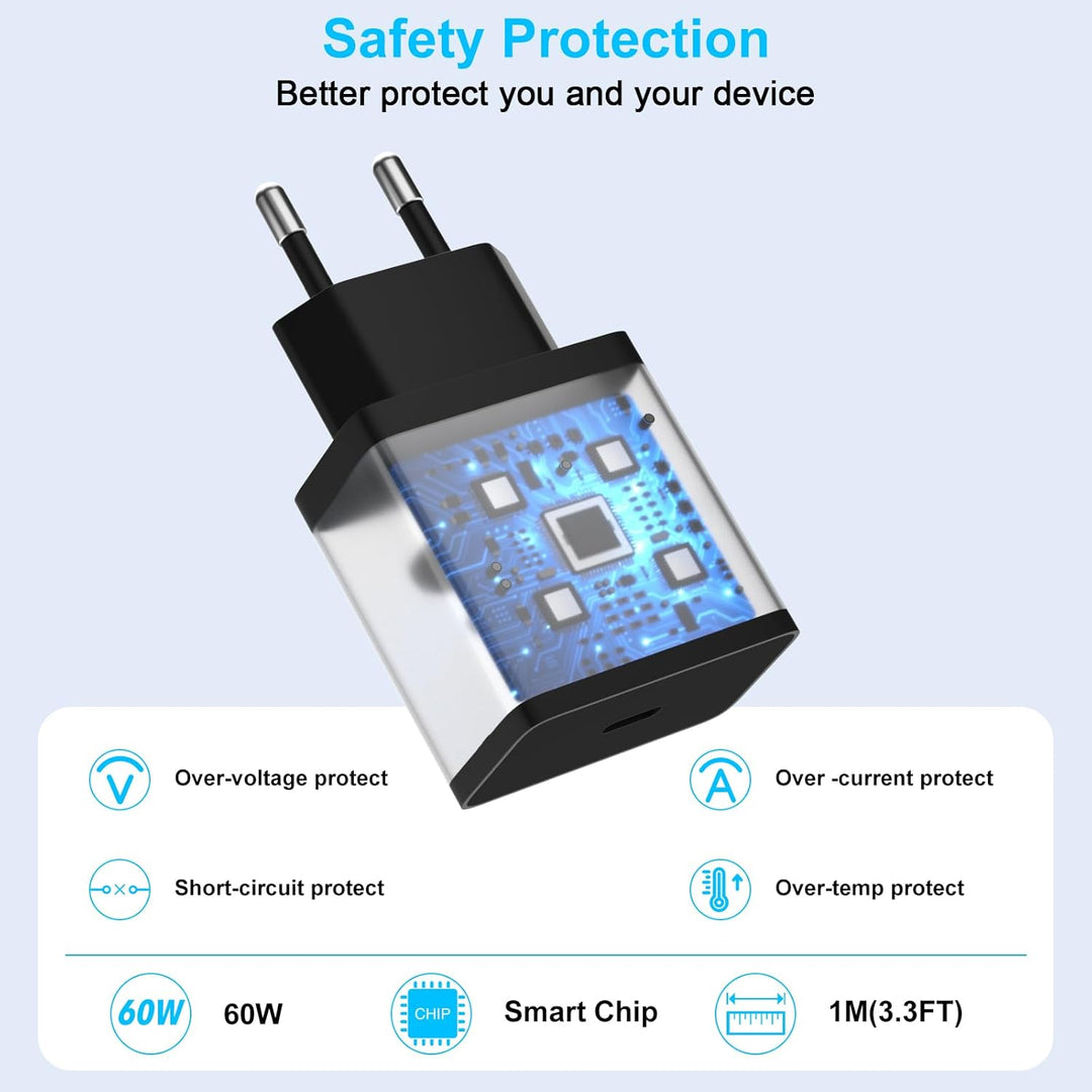 60W USB C Ladegerät Schnellladegerät für Samsung Galaxy S26 Ultra S25 S24 S23 Serie mit USB C Kabel