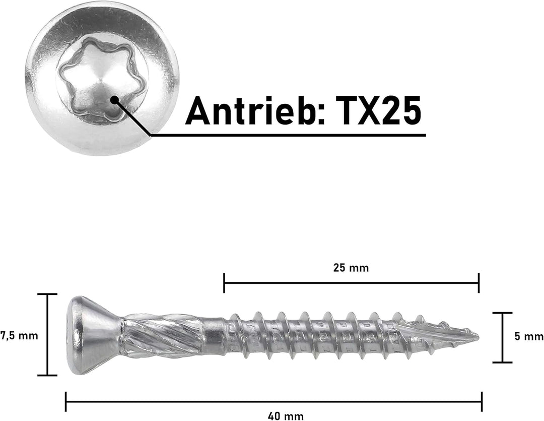 SCREW REBEL Terrassenschrauben 5 x 40 mm - 200 Stück - Edelstahl gehärtet martensitisch mit Zulassun