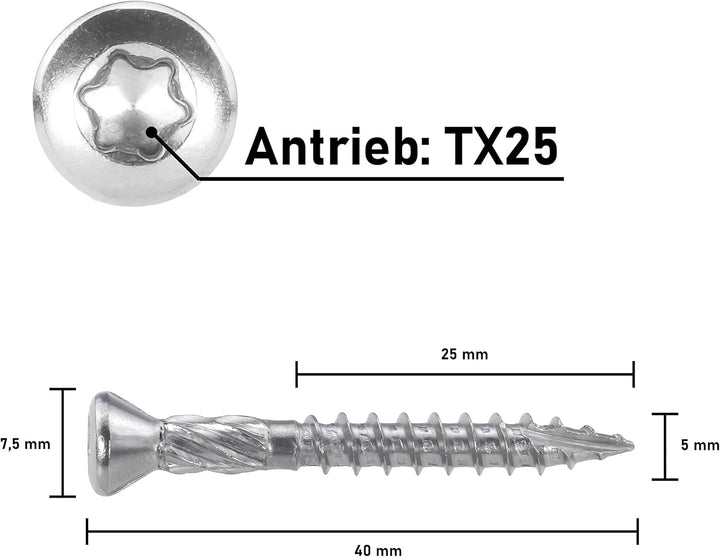 SCREW REBEL Terrassenschrauben 5 x 40 mm - 200 Stück - Edelstahl gehärtet martensitisch mit Zulassun