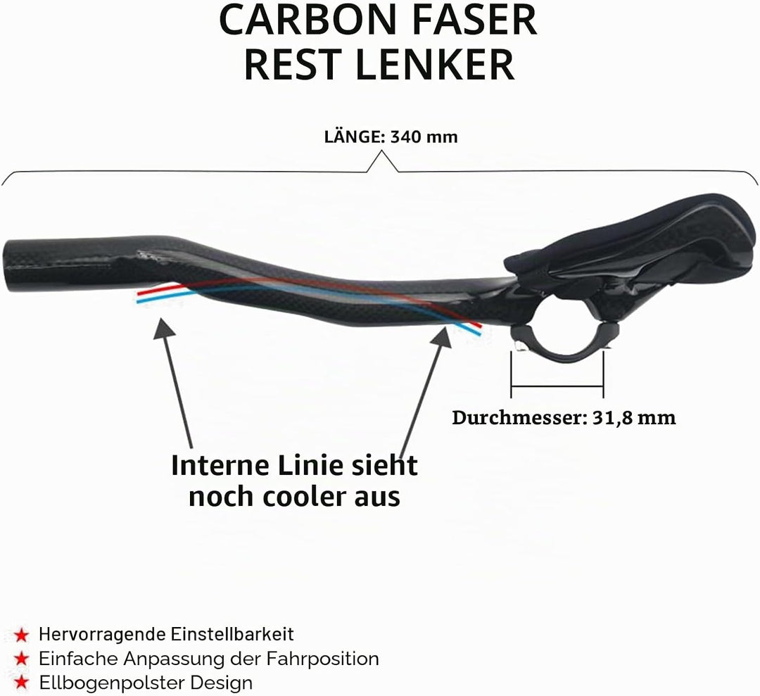 Alfa Pasca Rennrad Triathlon Lenkeraufsatz Fahrrad Triathlon Lenker Schwarz TT Bar Endet 340mm 3K Gl