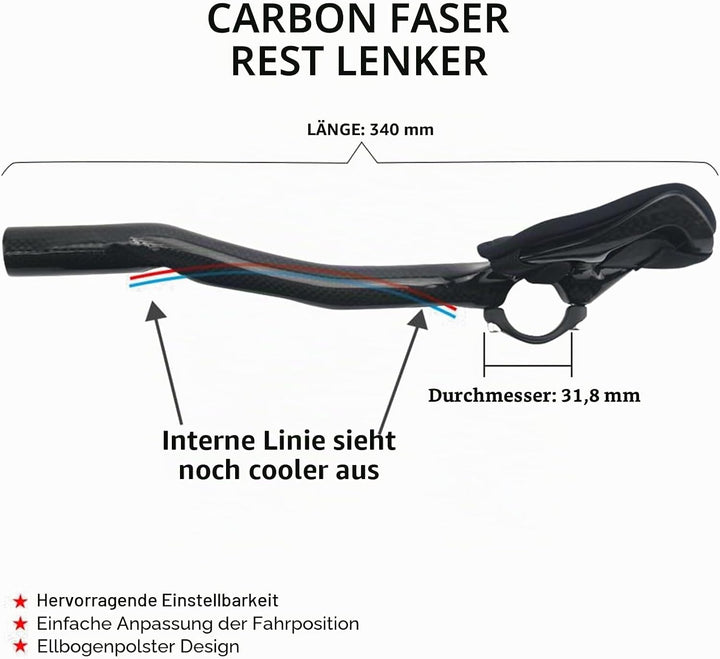 Alfa Pasca Rennrad Triathlon Lenkeraufsatz Fahrrad Triathlon Lenker Schwarz TT Bar Endet 340mm 3K Gl