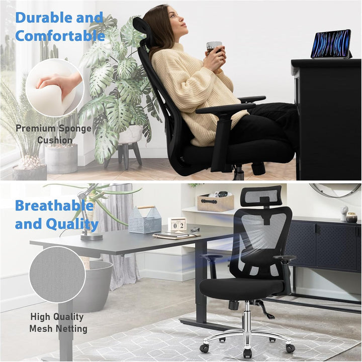 Durrafy Ergonomischer Bürostuhl, Schreibtischstuhl hat Kopfstütze, Lendenwirbelstütze, Armlehnen, Hö