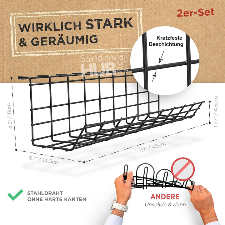 Scanfield Kabelmanagement Untertisch – Kabelwanne für Schreibtisch, Kabel Organizer, Kabelhalter &amp; K