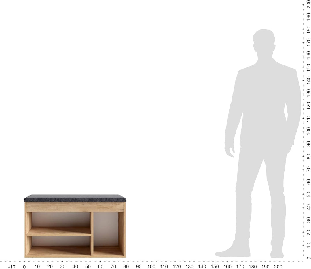 KOMTO Schuhbank mit Sitzfläche - Schuhregal Bank mit Stauraum Honig Eiche 80 x 48 x 32 cm Schuhschra
