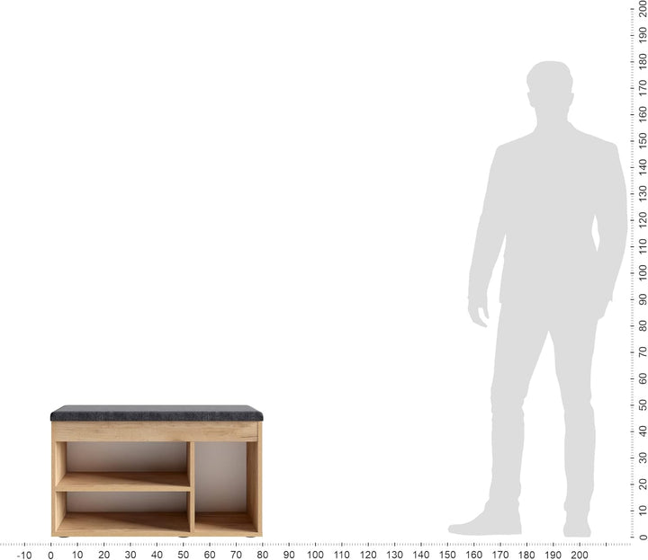 KOMTO Schuhbank mit Sitzfläche - Schuhregal Bank mit Stauraum Honig Eiche 80 x 48 x 32 cm Schuhschra