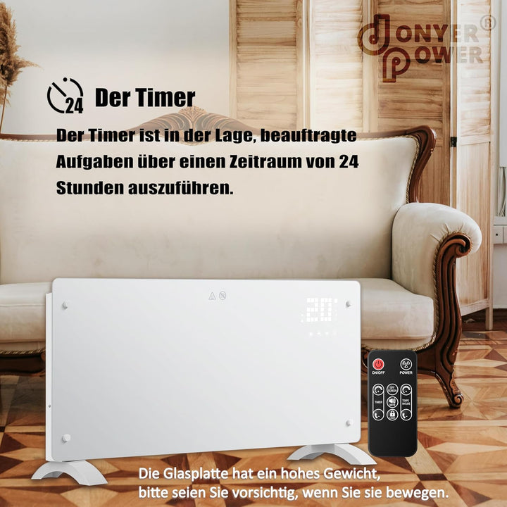 DONYER POWER 2500W Konvektor-Heizung, ultra-dünne Wandmontage oder freistehend, 24H Timer-Fernbedien