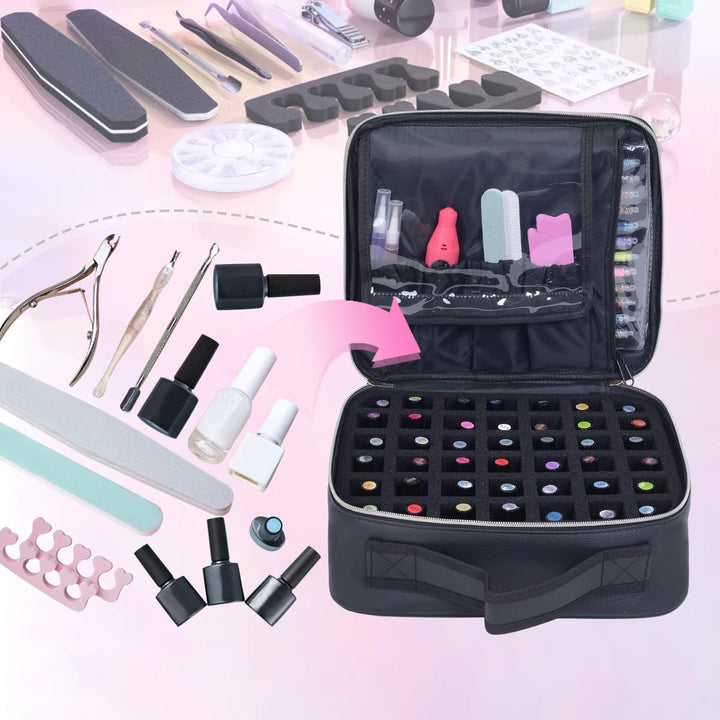 Nagellack Aufbewahrung Organizer PU Leder Tragbare Nagellack Tasche Speichern 42 Flaschen (15 ml/0,5