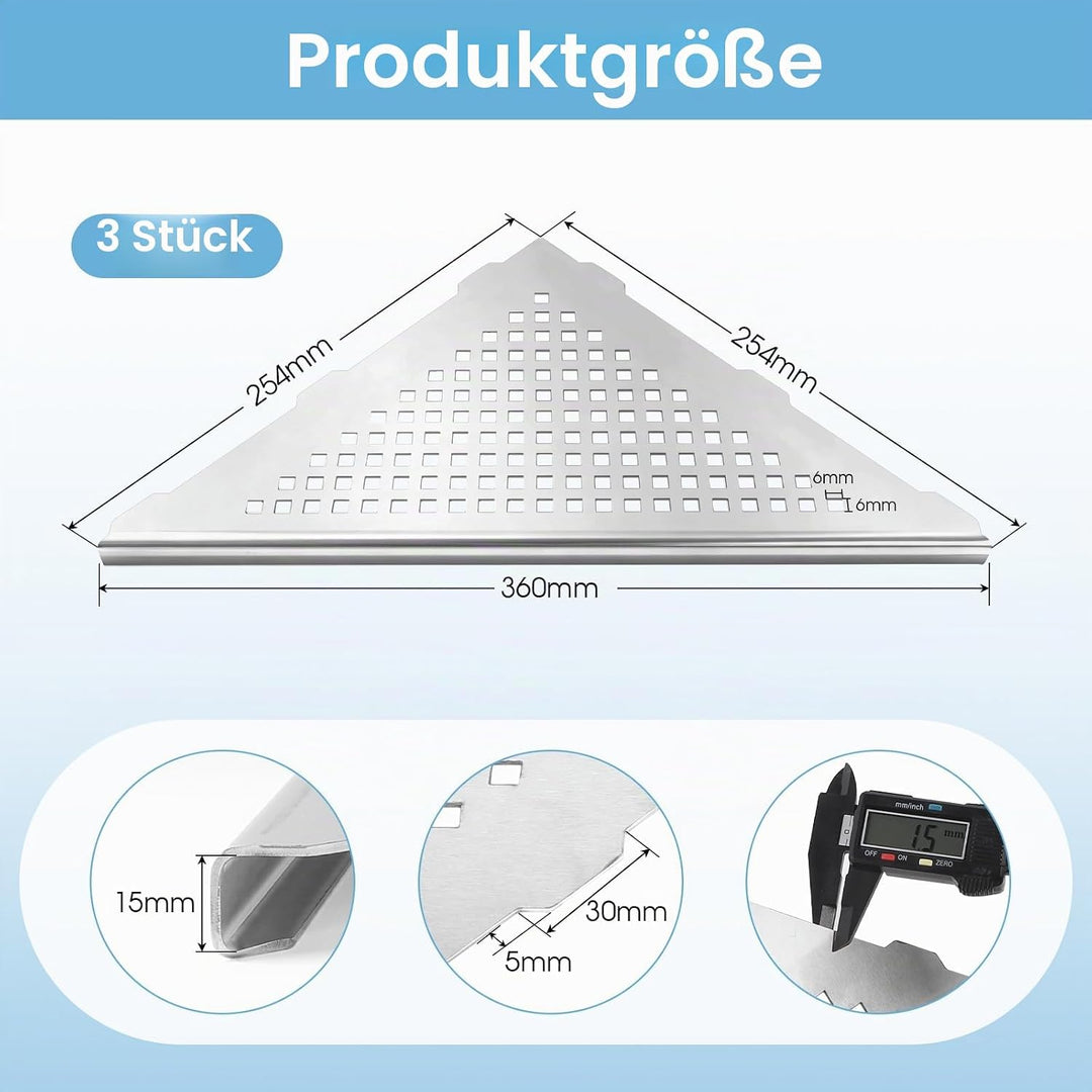 3 Stück Eck Duschregal Edelstahl 304 Eckregal Bad ohne Bohren Eckablage Duschablage mit Gitterdesign