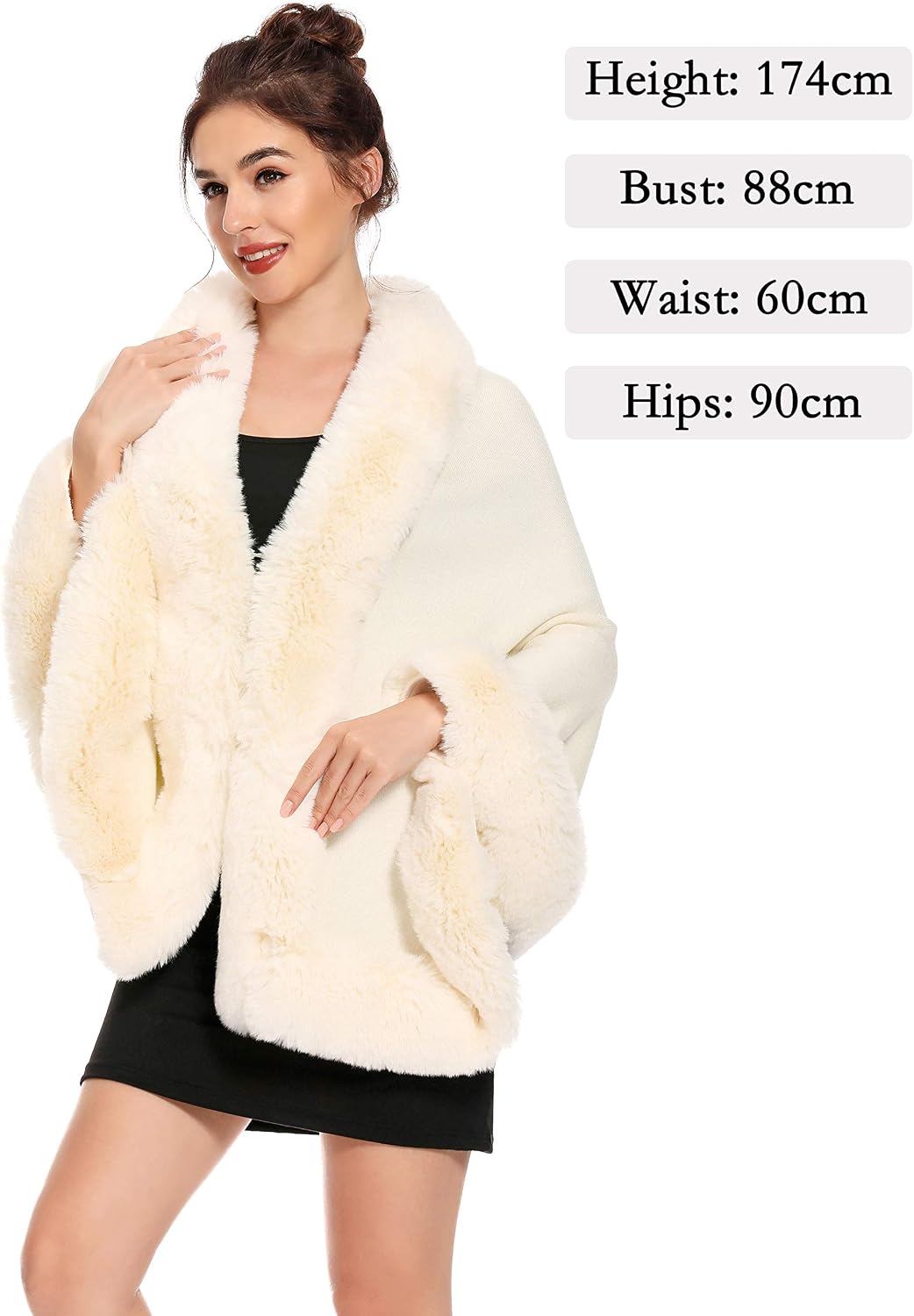 ZLYC Damen Winter Kunstpelz Poncho Cape Strick Schal Stola Warm Cardigan Beige, Beige