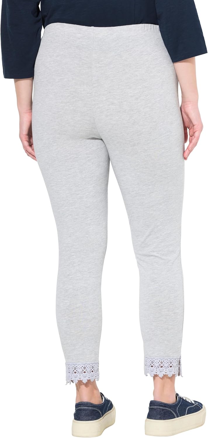 Ulla Popken Damen grosse Grössen Übergrössen Plus Size 7/8-Leggings, Saumspitze, Biobaumwolle 747979