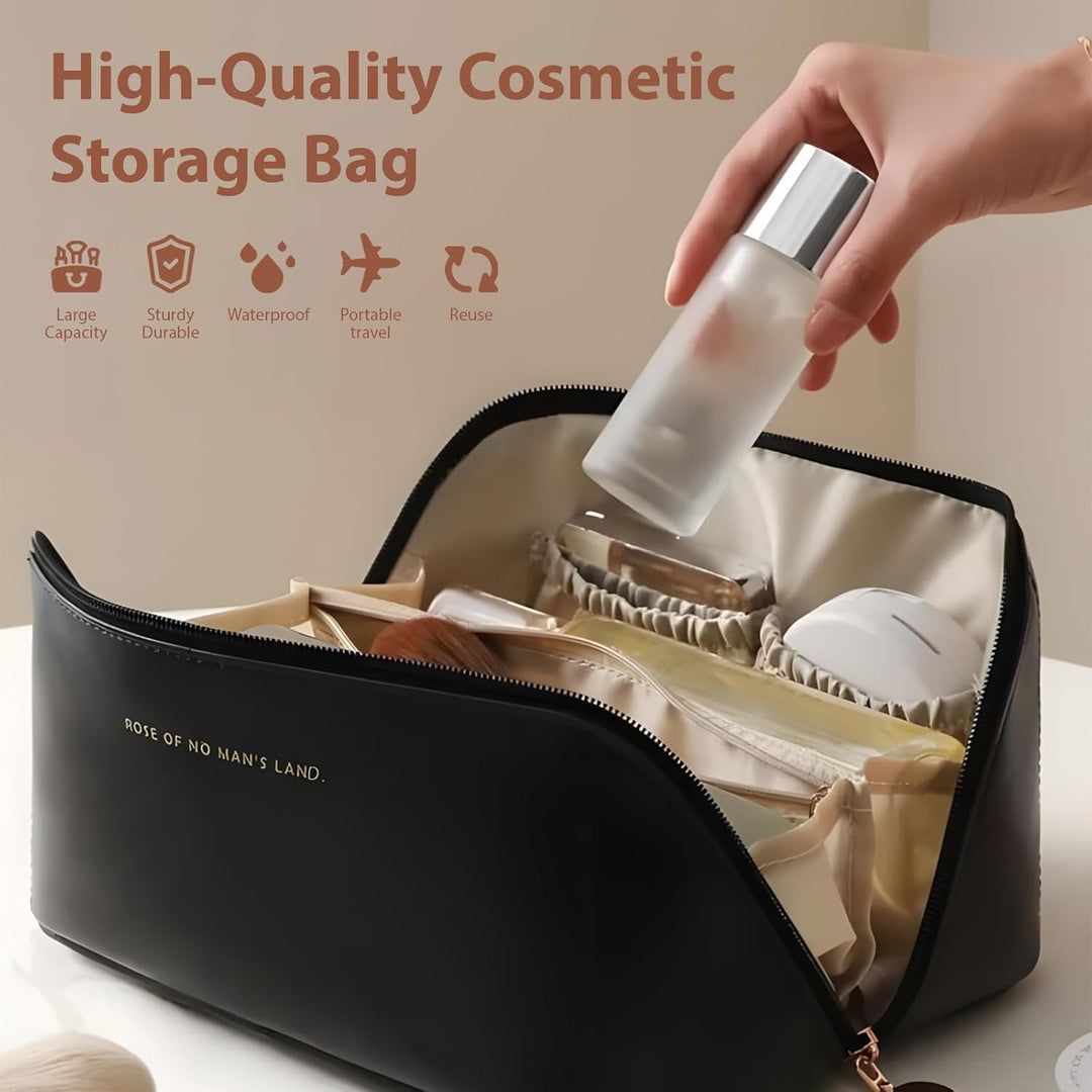 Reise Kosmetiktasche mit Grossem Fassungsvermögen,Wasserdichter PU-Leder, Kosmetik Tasche,Multifunkt
