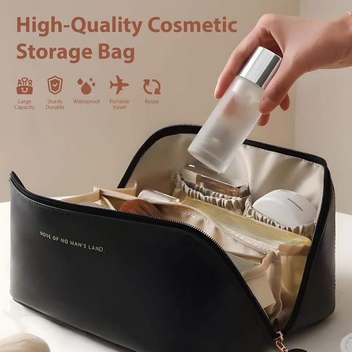 Reise Kosmetiktasche mit Grossem Fassungsvermögen,Wasserdichter PU-Leder, Kosmetik Tasche,Multifunkt