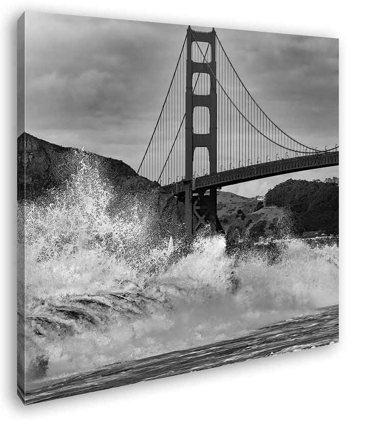 stürmische Wellen an der Golden Gate Bridge Format: 70x70 Effekt: Schwarz&amp;Weiss als Leinwandbild, Mo