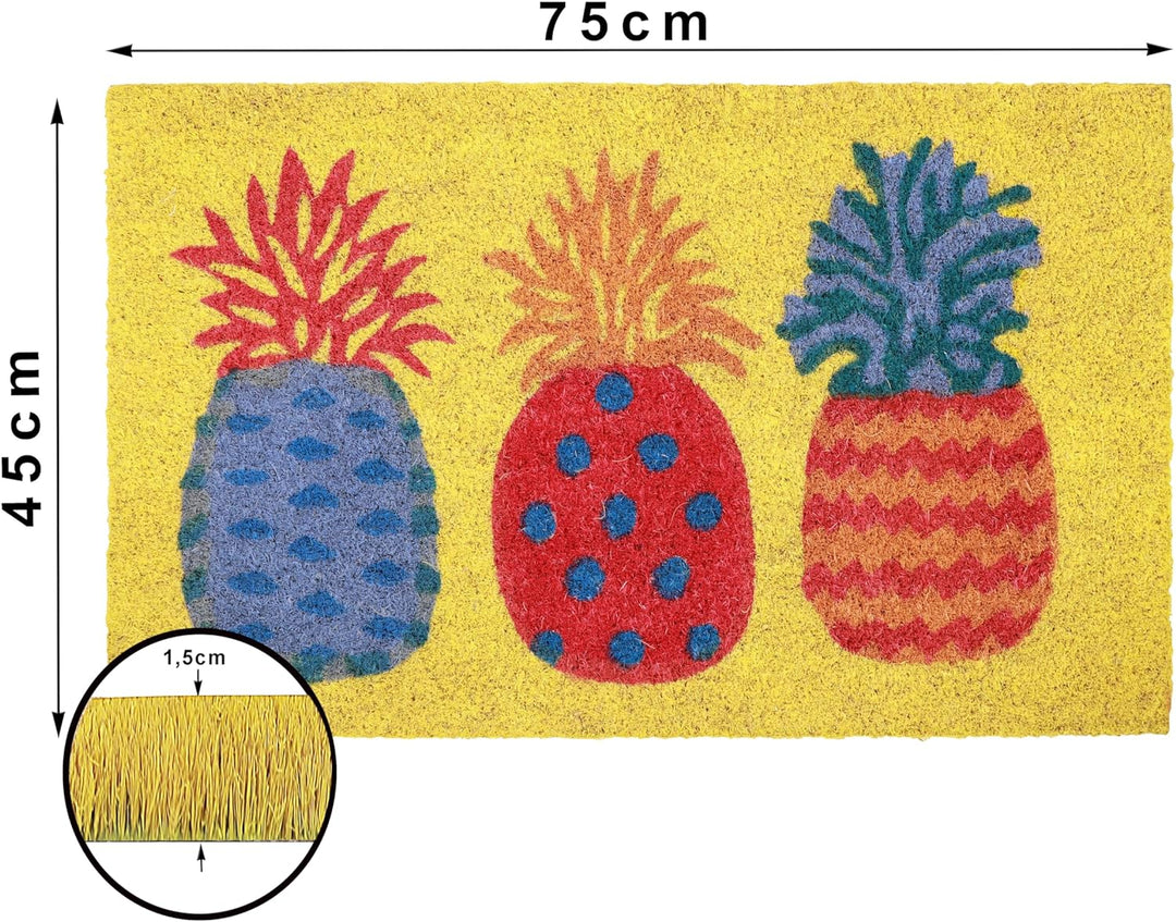 Betz 3er Kokosmatte aus 100% Kokos - Fussmatte - Fussabstreifer –Schmutzfangmatte Muster 3 Ananas Gr