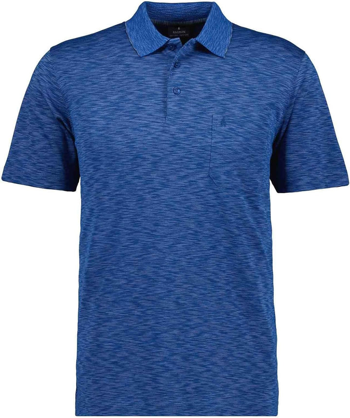 RAGMAN Herren Softknit-Polo mit Flamm-Optik L Blau-718, L Blau-718