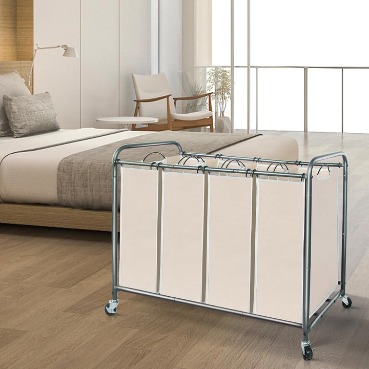 STORAGE MANIAC Wäschesortierer mit 4 Abschnitten und herausnehmbaren Beuteln, Beige, umweltfreundlic