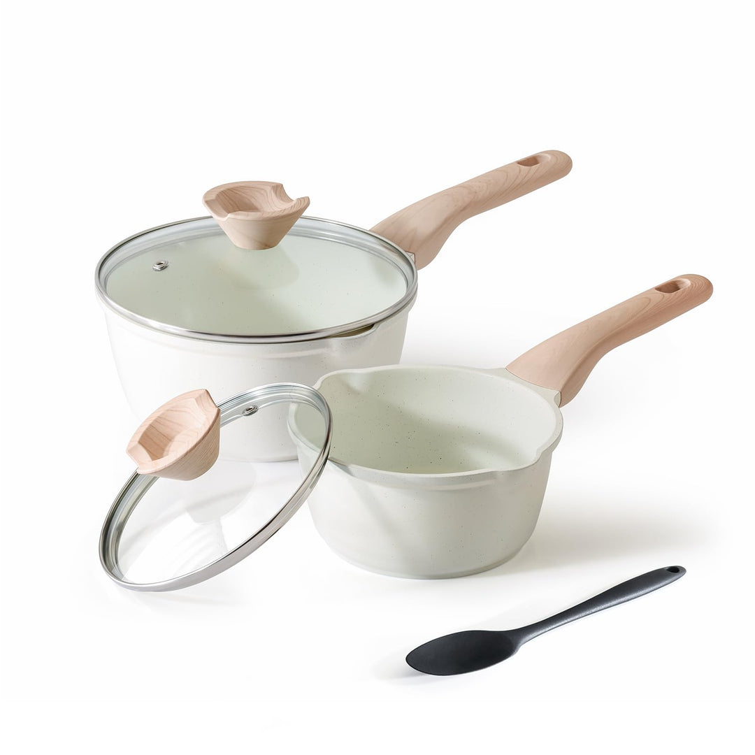 Kordisen Saucenpfannen-Set mit Deckel, 16cm+ 20cm Antihaft-Kochtöpfe mit Ausgiesser, leicht zu reini