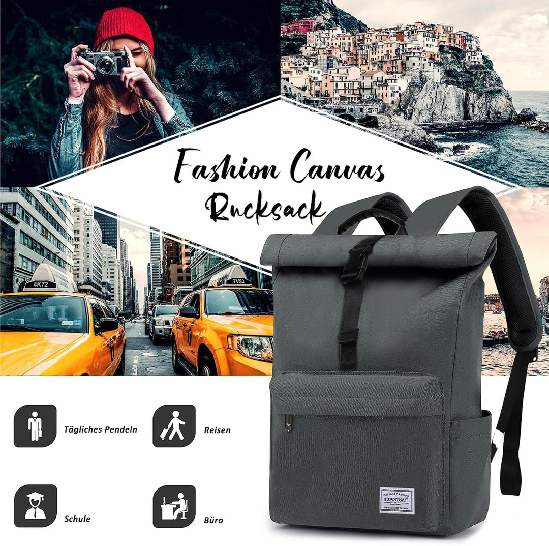 TANTOMI Rucksack Damen Herren, Rucksack Laptop Tasche 15,6 Zoll, Laptop Rucksack Damen Herren weit ö