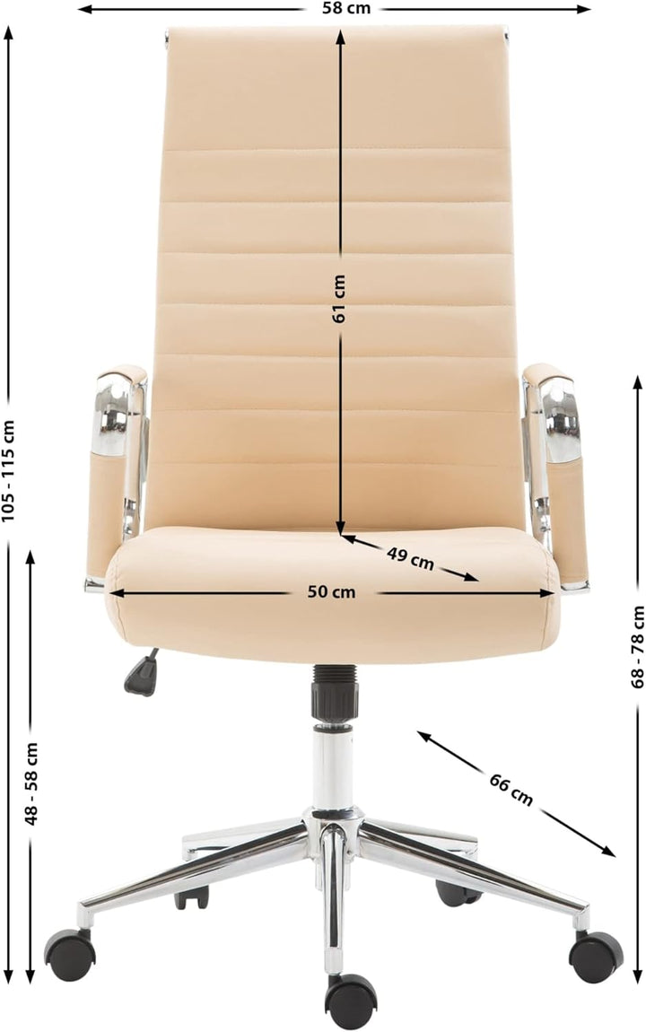 CLP Bürostuhl Kolumbus Kunstleder-Bezug I Höhenverstellbarer Schreibtischstuhl, Farbe:Creme, Creme