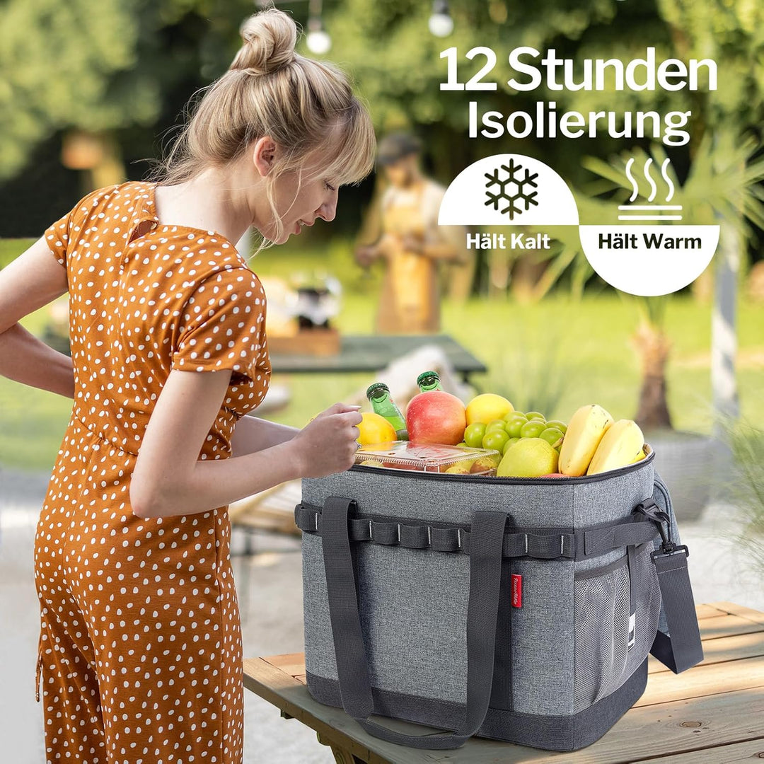 Kühltasche 40L, 12h Kühlung, Gross Faltbar Picknicktasche, Kühlbox Tragbare Isoliertasche für Auto &