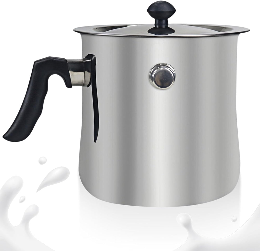 Milchtopf, 1,8 Liter Doppelwandig Edelstahl Milchtopf Ø17 Simmertopf mit Ausgiesser und deckel, 15 c