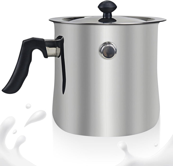 Milchtopf, 1,8 Liter Doppelwandig Edelstahl Milchtopf Ø17 Simmertopf mit Ausgiesser und deckel, 15 c