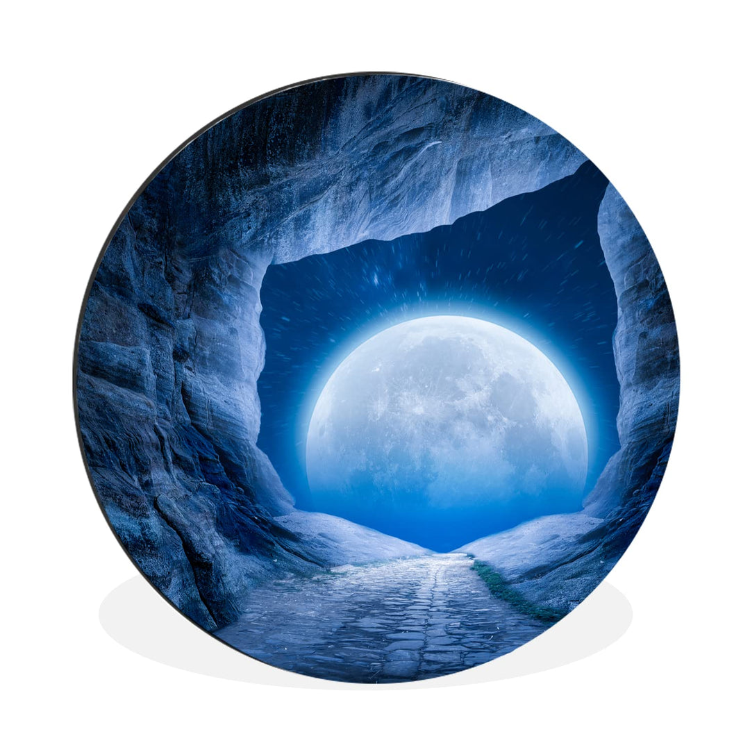 MuchoWow Wandbild Rund Wanddeko Deko Wohnzimmer Bilder 90x90 cm Höhle - Mond - Weltraum - Universum