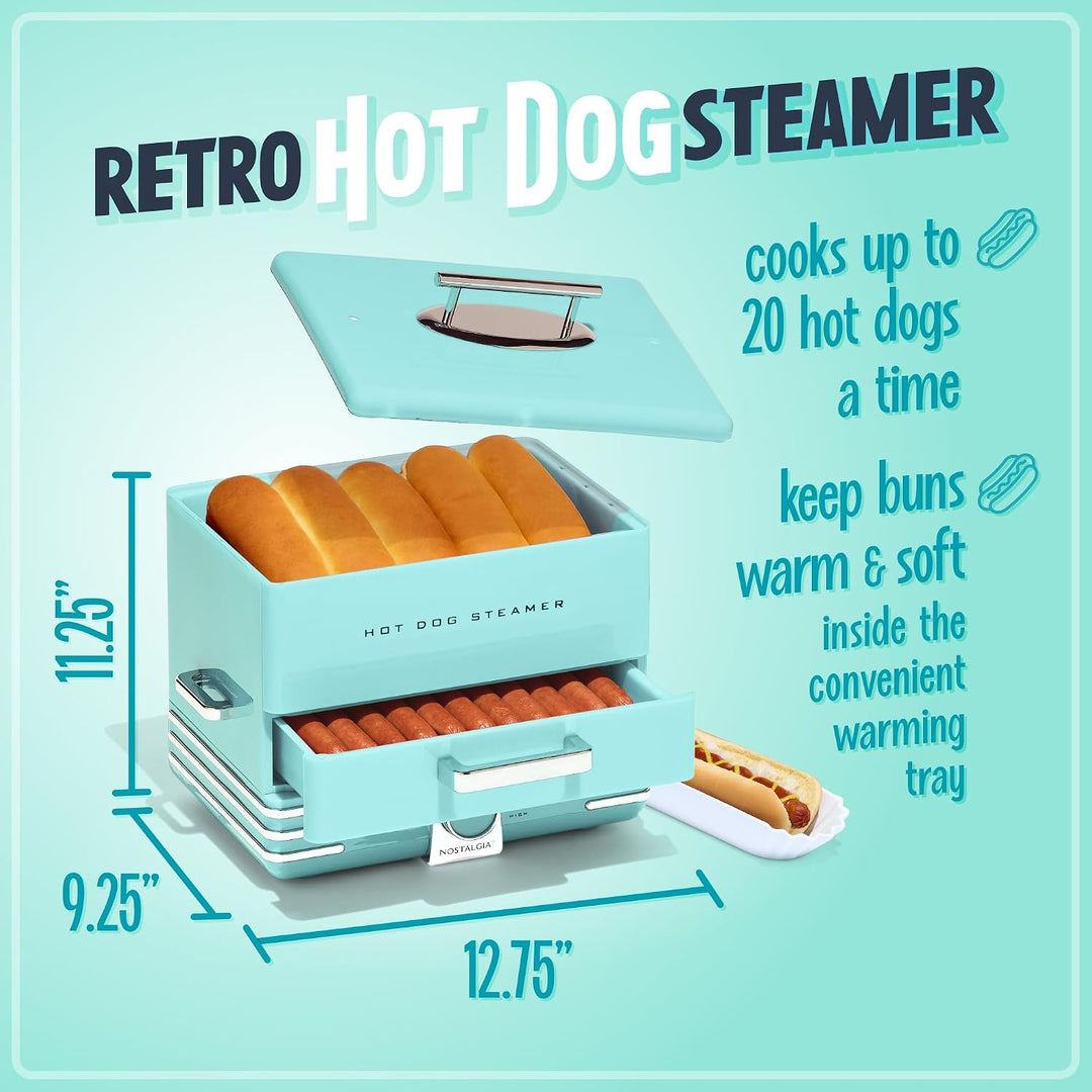 Nostalgia Extra grosser Dampfgarer im Diner-Stil, 20 Hot Dogs und 6 Brötchen, perfekt für Frühstücks