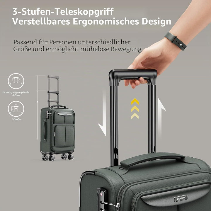 SHOWKOO Kofferset 3 Teilig Stoffkoffer Weichschale Erweiterbar Reisekoffer Leicht Haltbar Trolley Ha