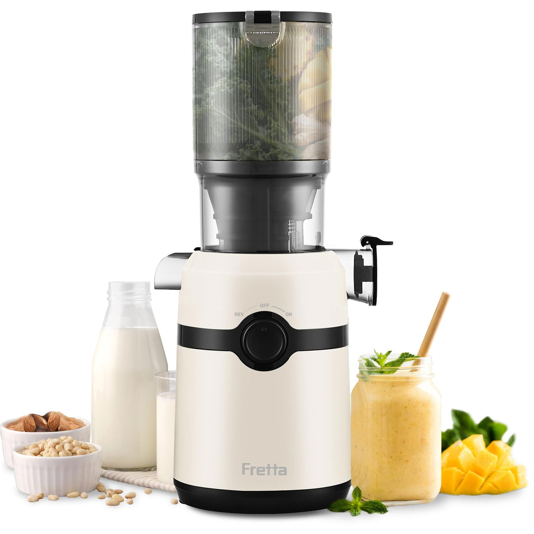 Fretta Entsafter,Slow Juicer mit 108MM Breite und Grössere Fütterungsröhre,Füllvolumen für ganze Gem