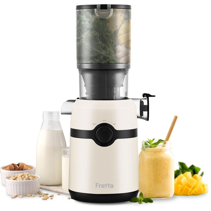 Fretta Entsafter,Slow Juicer mit 108MM Breite und Grössere Fütterungsröhre,Füllvolumen für ganze Gem