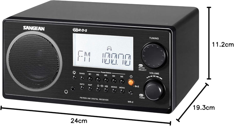 Sangean WR-2 Desktop-Radio (UKW/MW-Tuner, 7 W-Lautsprecher, Gleichstrombetrieb, Kopfhöreranschluss)