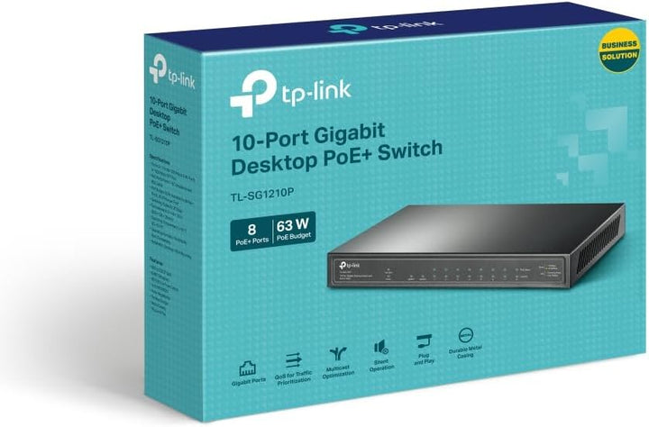 TP-Link TL-SG1210P 10 Port Gigabit PoE LAN Switch (8 Gigabit PoE+ Ports, 1 Gigabit SFP Port, 63 W, I