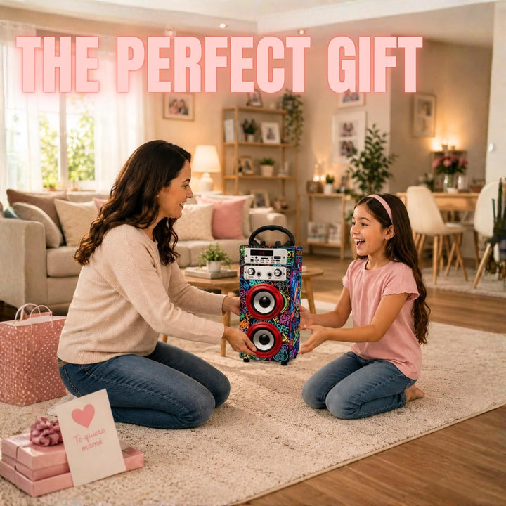 DYNASONIC Karaoke mit 2 Mikrofonen, tragbarer Karaoke-Maschine, Bluetooth-Lautsprecher, USB- und SD-