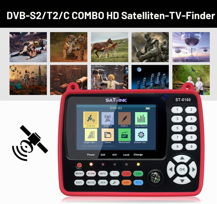 VISLONE Satelliten Finder, ST-5150 DVB-S2 / T2 / C COMBO Satelliten-TV-Signalfinder Digitaler Handsi