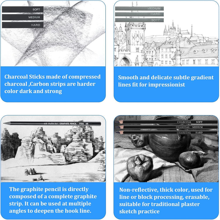 145 Stück Bleistifte Skizzierstifte Set, Zeichenstift-Set Skizzieren Zeichnen Zeichenset Profi Art S