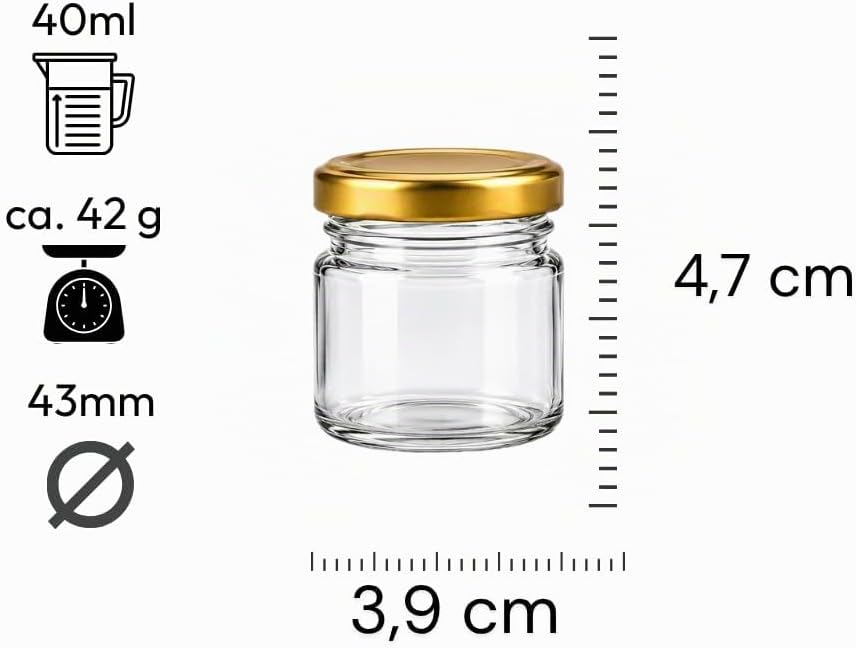 made in home - Mini Gläser 40 ml, Einmachglas, Gewürzgläser mit Schraubdeckel, Sturzglas, Probierglä