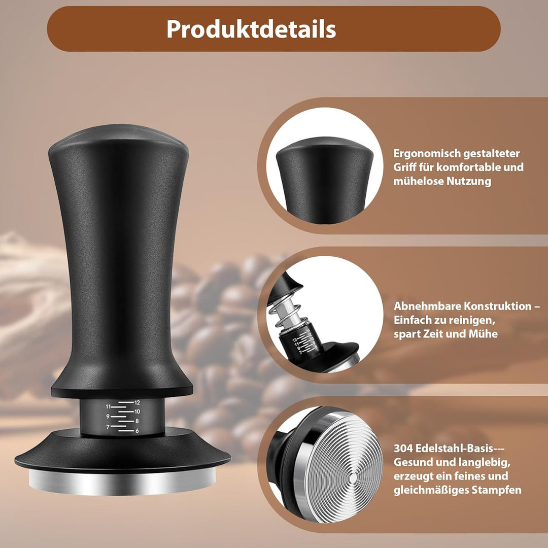 SANTUO Espresso Tamper 51mm, Druckregulierender Kaffee Tamper mit Skala, Edelstahl Siebträger Zubehö