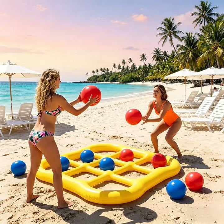 Pool Spielzeug Tic Tac Toe 3x3 - Aufblasbares Schwimmspiel mit 10 Bällen und Luftpumpe - Poolspielze