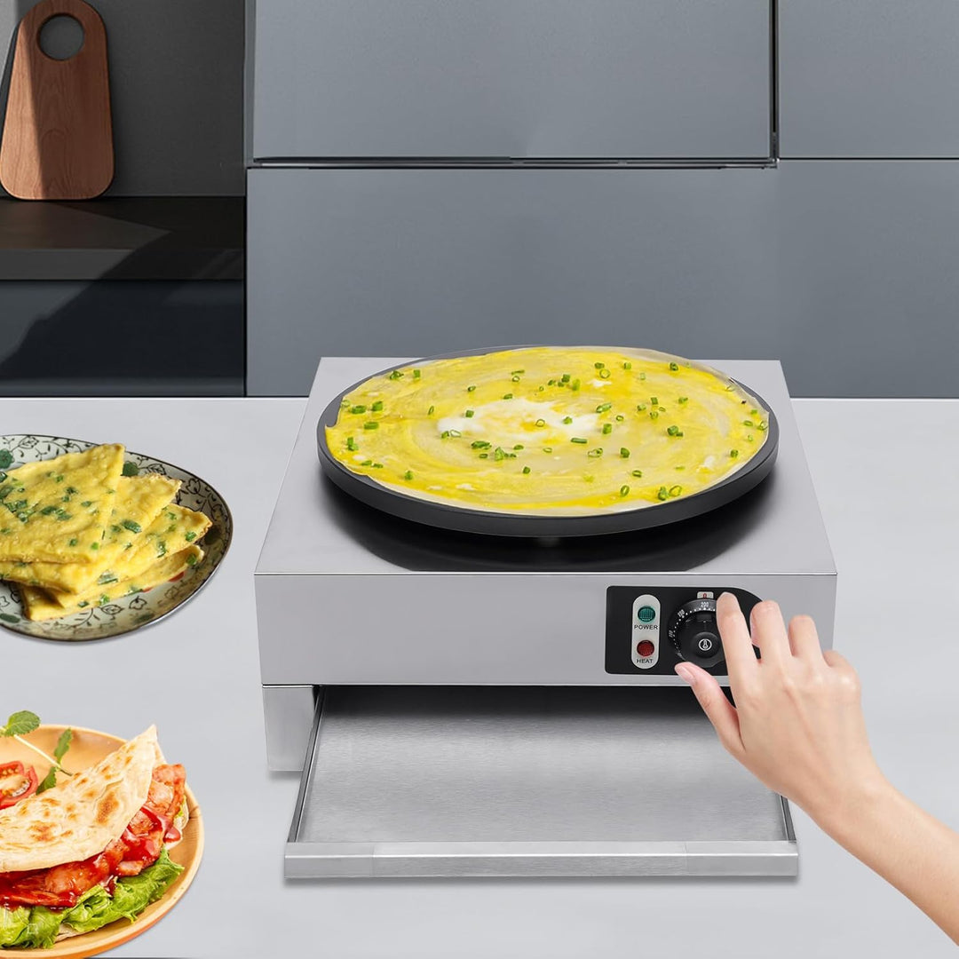 Loobiiny 3000W Crepes-Maker Crepesgerät Edelstahl Elektro Crepes Crepesplatte Crepe Crepespfanne Pan