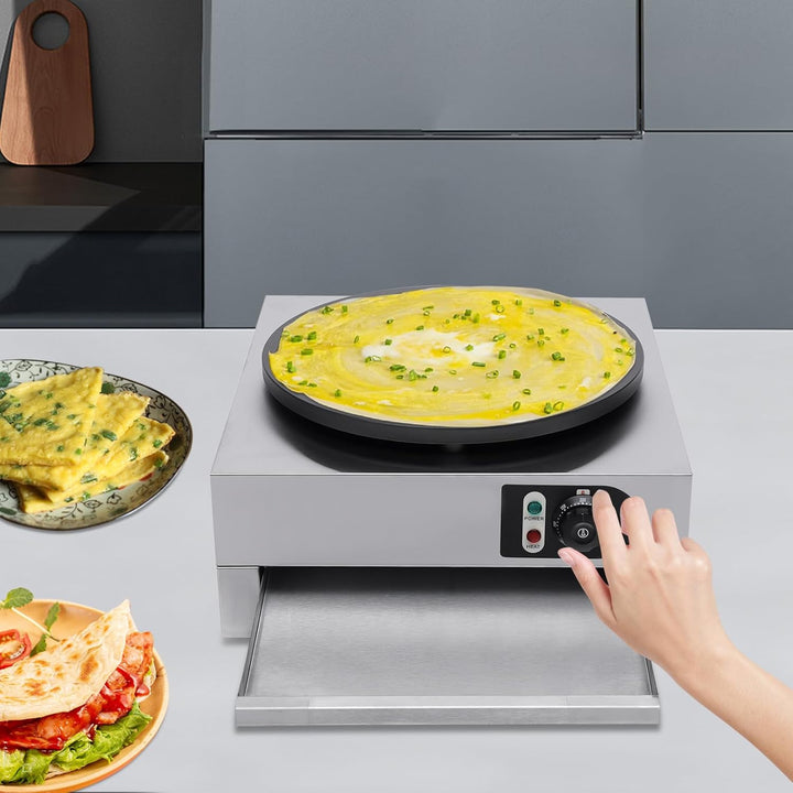 Loobiiny 3000W Crepes-Maker Crepesgerät Edelstahl Elektro Crepes Crepesplatte Crepe Crepespfanne Pan