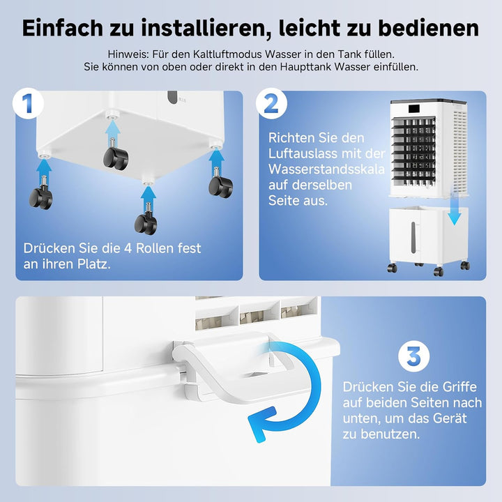 Klimaanlage Mobil 10L, 60W Klimagerät ohne Abluftschlauch 4-in-1, Klimaanlage mit 12H Timer, 4 Modus