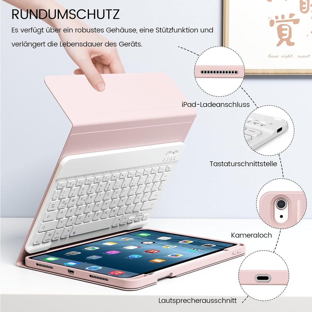 Hülle mit Tastatur für iPad A16 11 Generation 2025/10 Generation 2022(11/10.9 Zoll), Soft TPU Rücksc