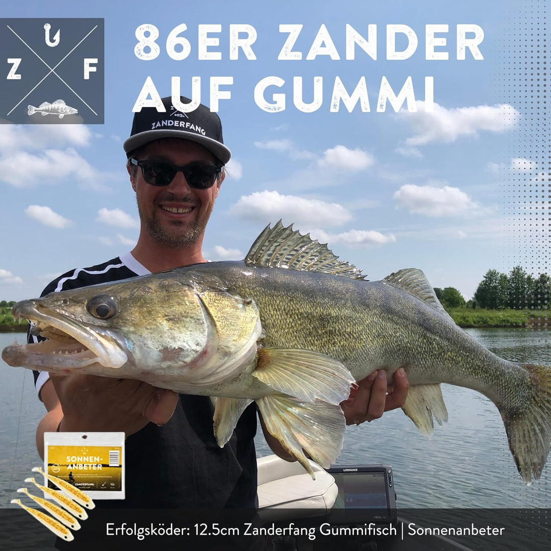 Zanderfang 40 Teile Box Gummifische mit Jigköpfen zum Zanderangeln mit Gummifisch - 24 Gummifische: