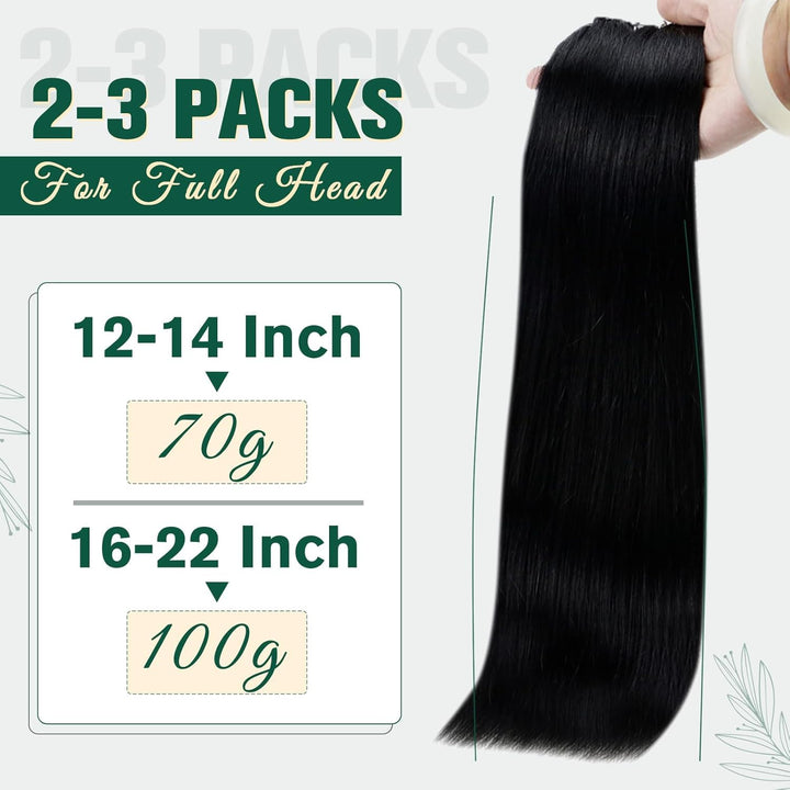 RUNATURE Tressen Echthaar 50cm Schwarz Echthaar Tressen Zum Einnähen Schwarz 100g Lang Extensions Ec