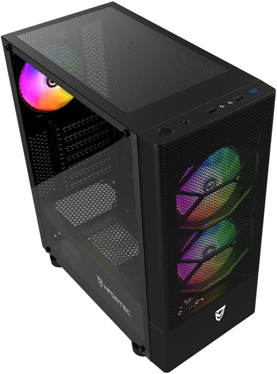 Nfortec - CAELUM Mid-Tower (ATX) Gaming PC-Gehäuse, 3x 120mm ARGB-Lüfter inklusive, Front Mesh, seit