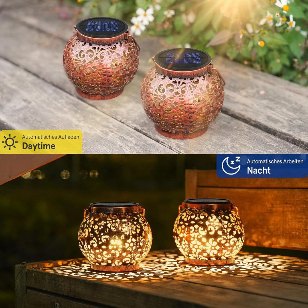 JOYCREATOR Solarlaterne für Aussen Wasserdicht IP65, 2 Stück LED Vintage Solar Laternen für Draussen
