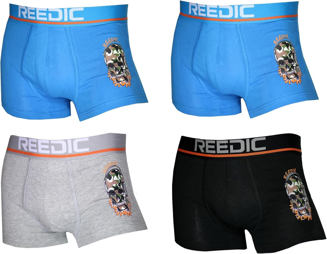Reedic Herren Boxershorts Baumwolle mit Totenkopf-Motiv im 4er Pack M Je 4x Surprise Color Mix, M Je